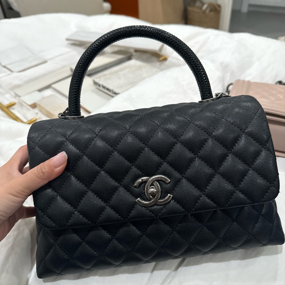 Chanel Black Quilted Handbag small coco handle